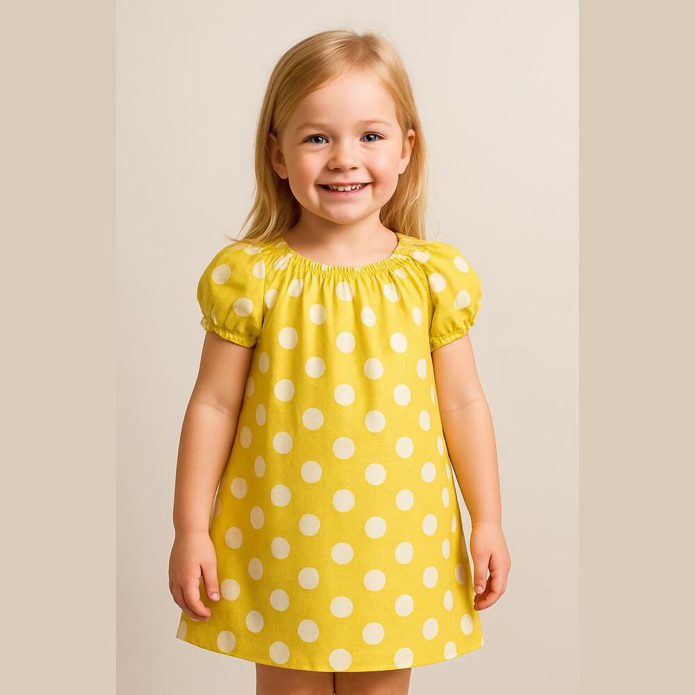 Lolly Wolly Doodle Girls Dress Sz 24 Months Yellow White Polka Dot Made‎ in USA